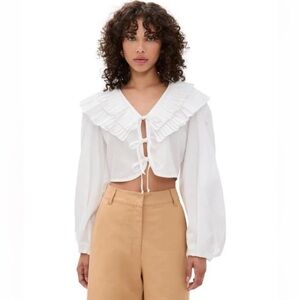 NEW DE LORETA Aurelia Long Sleeve Blouse In White statement sleeve feminine